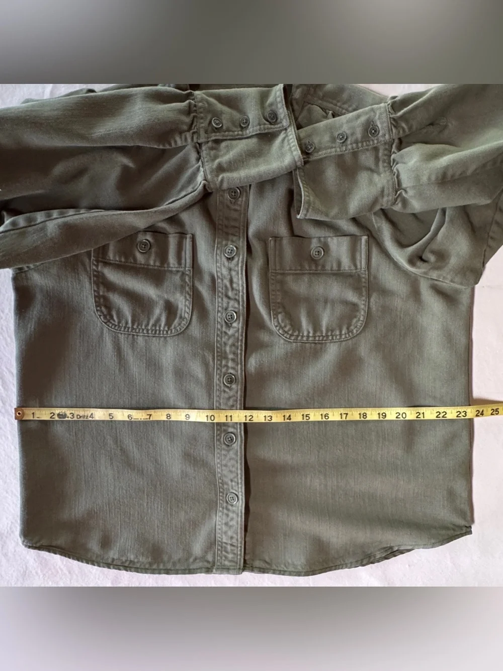 J.Crew Point Sur Draped Twill Button Down Shirt Army Olive Green AD266 (Size L)